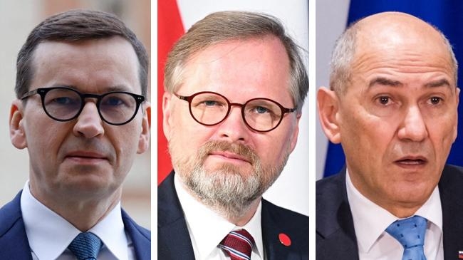 polish prime minister mateusz morawiecki czech counterpart petr fiala and slovenia s janez jansa