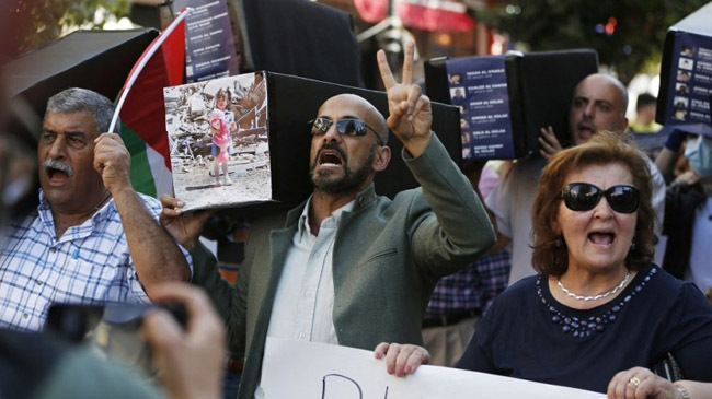 protest palestine against blinken visit