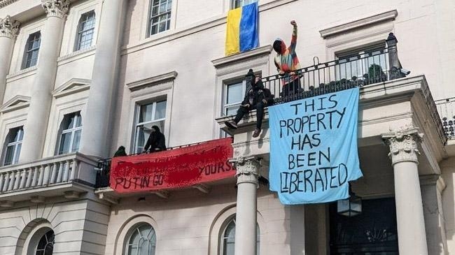protesters occupying russian oligarch london