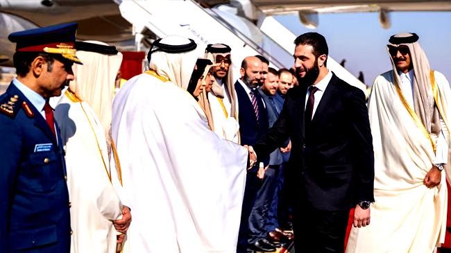 qatari emir meets interim syrian president in damascus