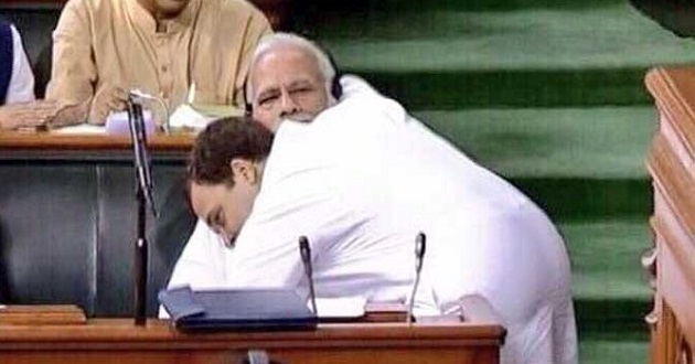 rahul gandhi hug modi