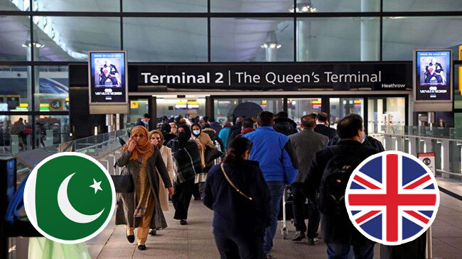uk airport terminal with pakistan uk flag