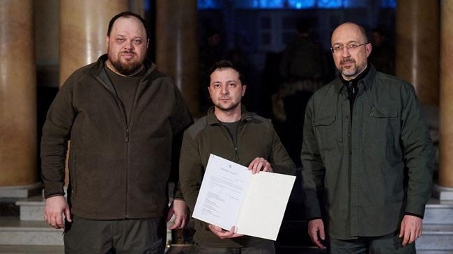 ukrainian president volodymyr zelenskiy after signing an official request for ukraine to join the european union