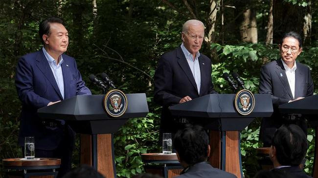 us president joe biden japanese prime minister fumio kishida and south korean president yoon suk yeol